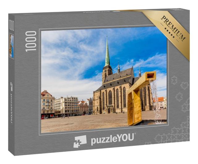Puzzle 1000 Teile „St. Bartholomäus-Kathedrale auf dem Hauptplatz von Pilsen, Tschechische Republik“
