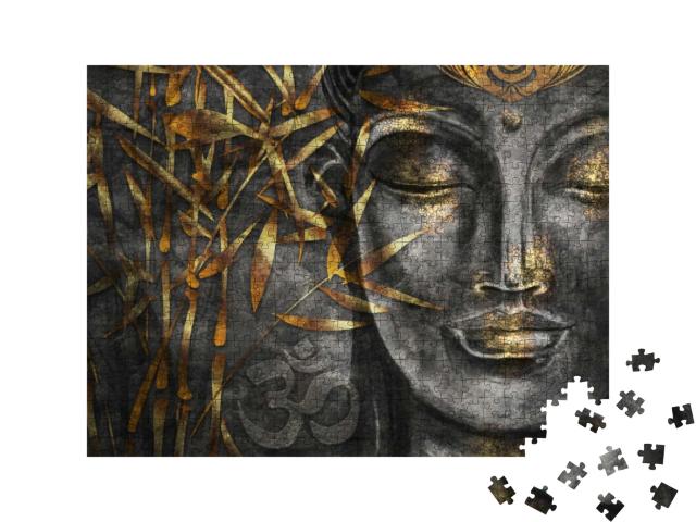 Puzzle 500 Teile „Digitale Kunst Collage kombiniert mit Aquarell: Bodhisattva Buddha“