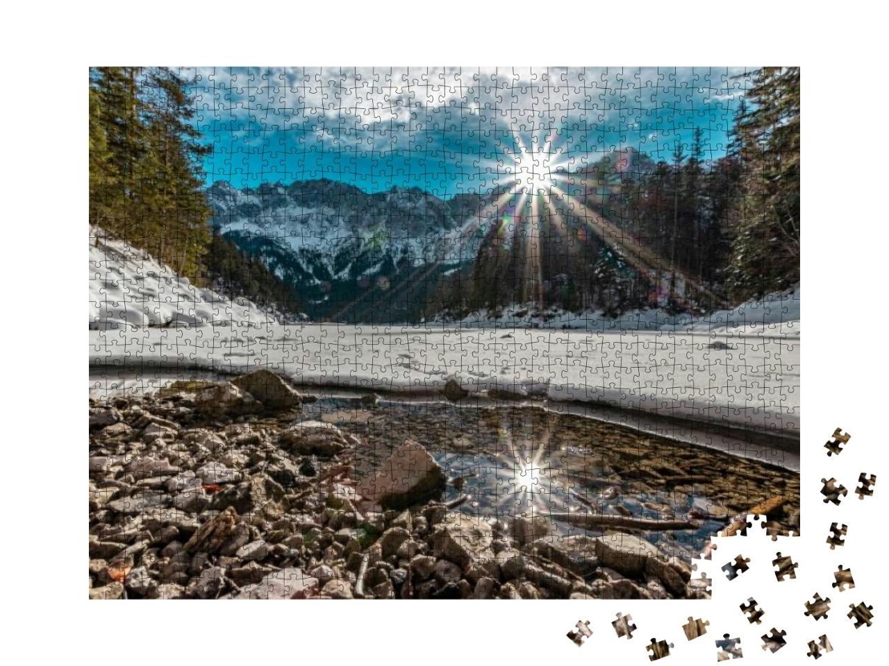 Puzzle 1000 Teile „Eis und Schnee am wunderschönn Eibsee in Bayern“