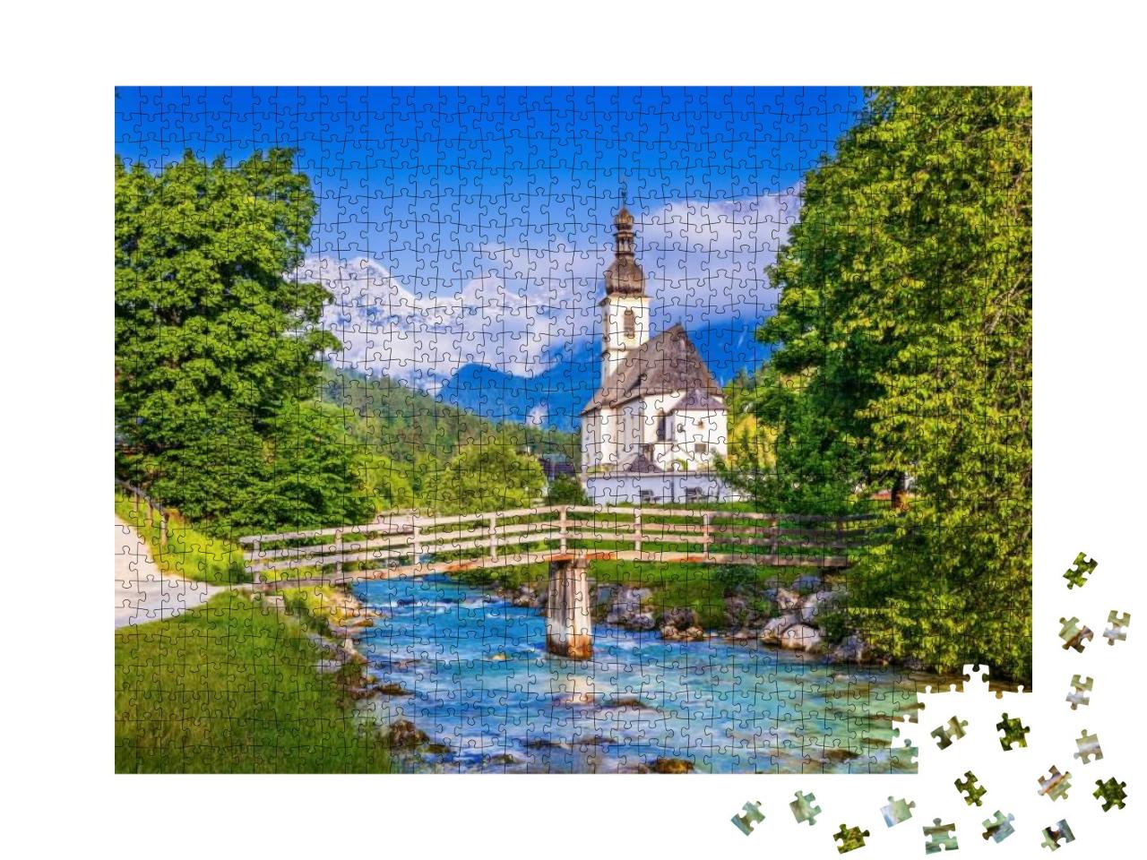 Puzzle 1000 Teile „Nationalpark Berchtesgaden: Pfarrkirche St. Sebastian im Dorf Ramsau“