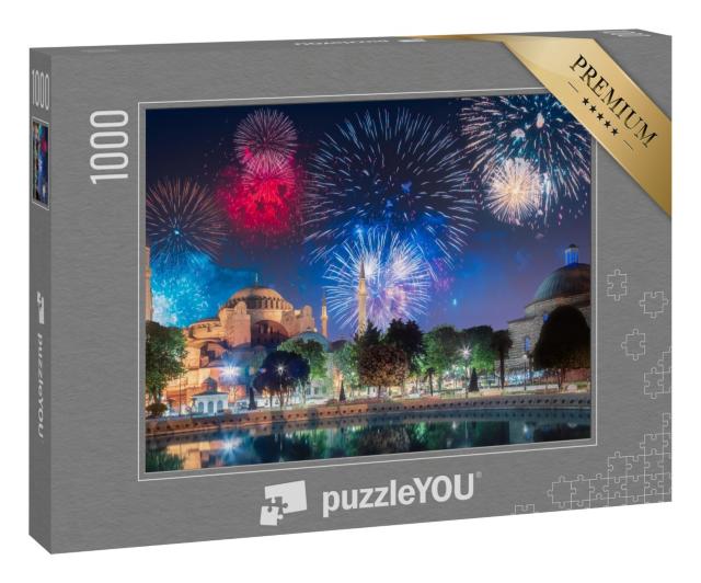 Puzzle 1000 Teile „Feuerwerk über der Hagia Sophia in Istanbul, Türkei“