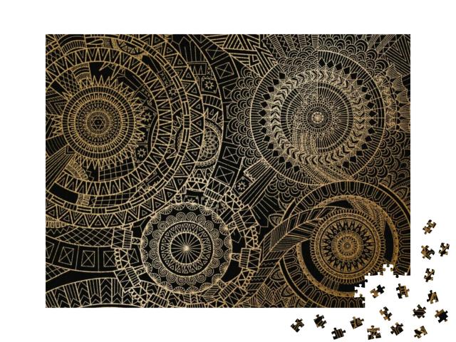 Puzzle 1000 Teile „Illustration: Mandala-Bewegung in goldenen Linien“