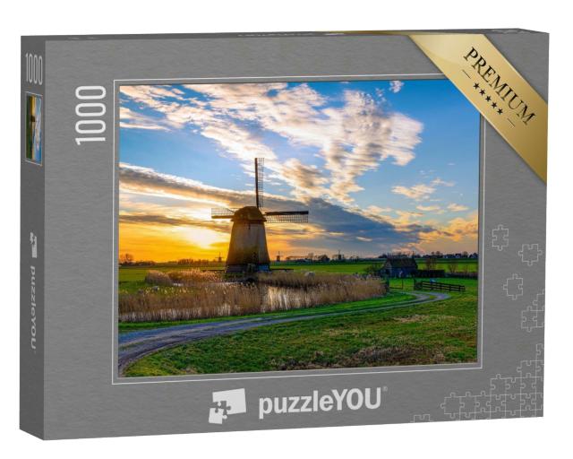 Puzzle 1000 Teile „Windmühle im Sonnnuntergang, Niederlande“