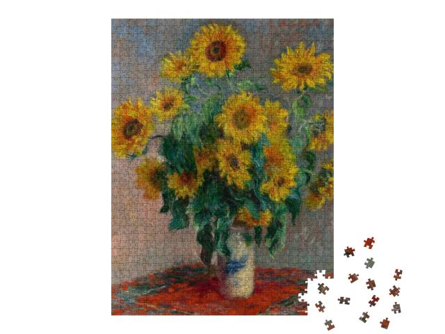 Puzzle 1000 Teile „Sonnenblumenstrauß, von Claude Monet, 1881, schönes Gemälde“