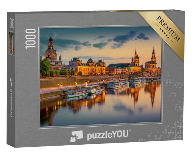 Puzzle 1000 Teile „Dresden an der Elbe: Stadtbild mit Augustbrücke, Sachsen, Deutschland“