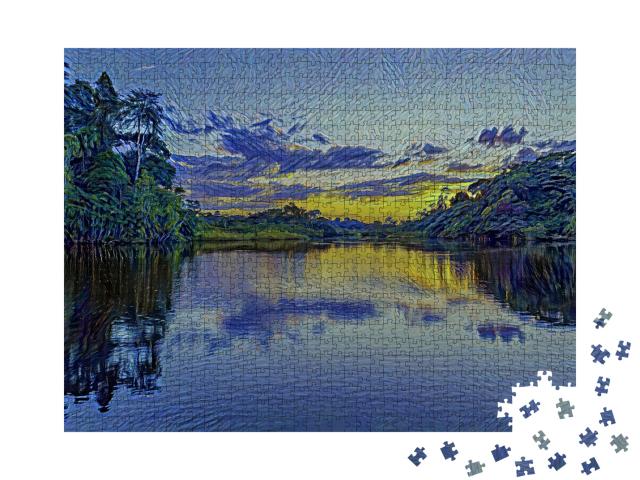 Puzzle 1000 Teile „im Kunst-Stil von van Gogh, Sternennacht - Sonnenuntergang am Amazonas - Puzzle-Kollektion Künstler & Gemälde“