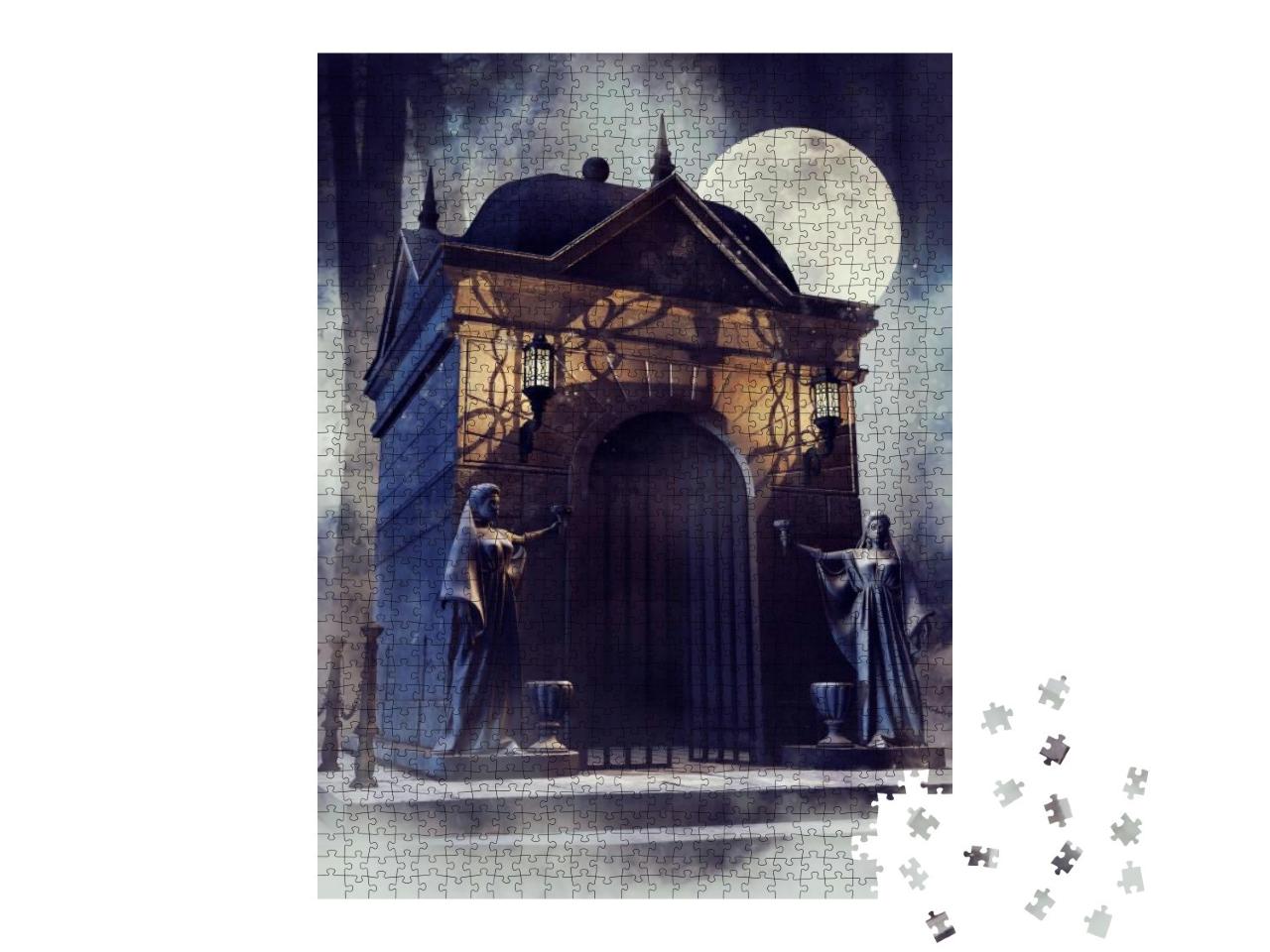 Puzzle 1000 Teile „Illustration: Gothic-Kapelle mit Steinstatuen“