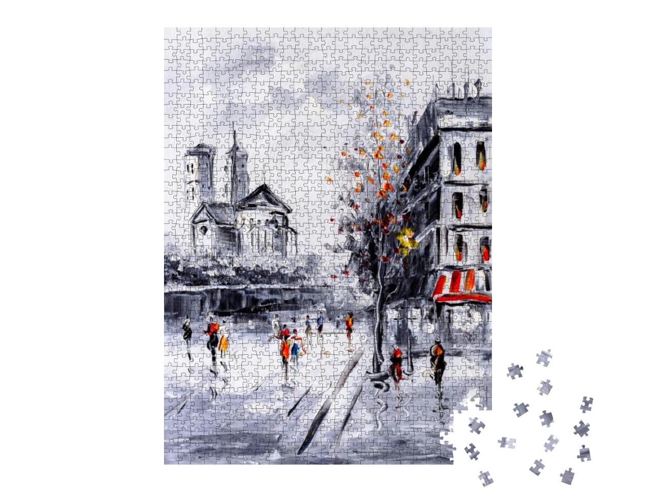 Puzzle 1000 Teile „Ölgemälde: Straßenansicht von Paris“
