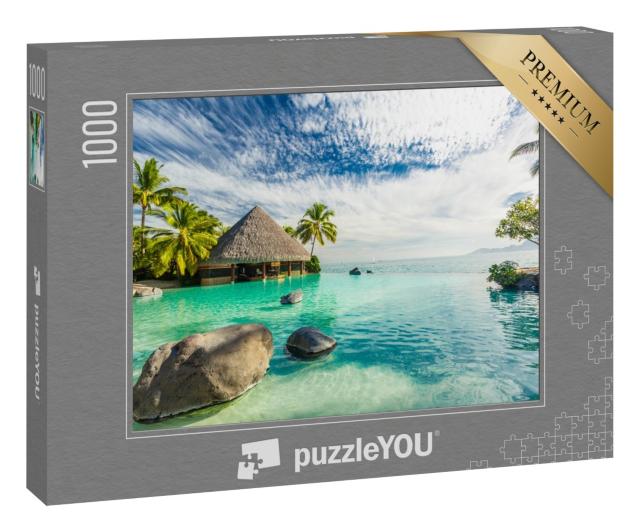 Puzzle 1000 Teile „Infinity-Pool mit Palmenfelsen, Insel Tahiti, Französisch-Polynesien“