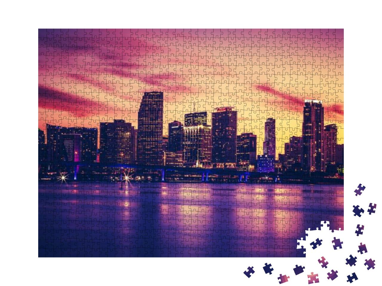 Puzzle 1000 Teile „Skyline von Miami im Sonnenuntergang“