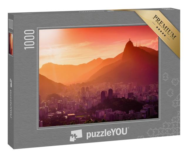 Puzzle 1000 Teile „Christusstatue über Rio de Janeiro im glühenden Sonnenuntergang“