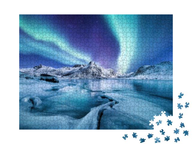 Puzzle 1000 Teile „Nordlichter über den Lofoten, Norwegen“