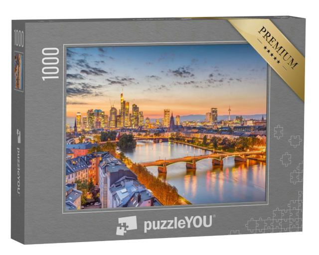 Puzzle 1000 Teile „Wunderschöner Blick auf Frankfurt am Main in der Dämmerung“
