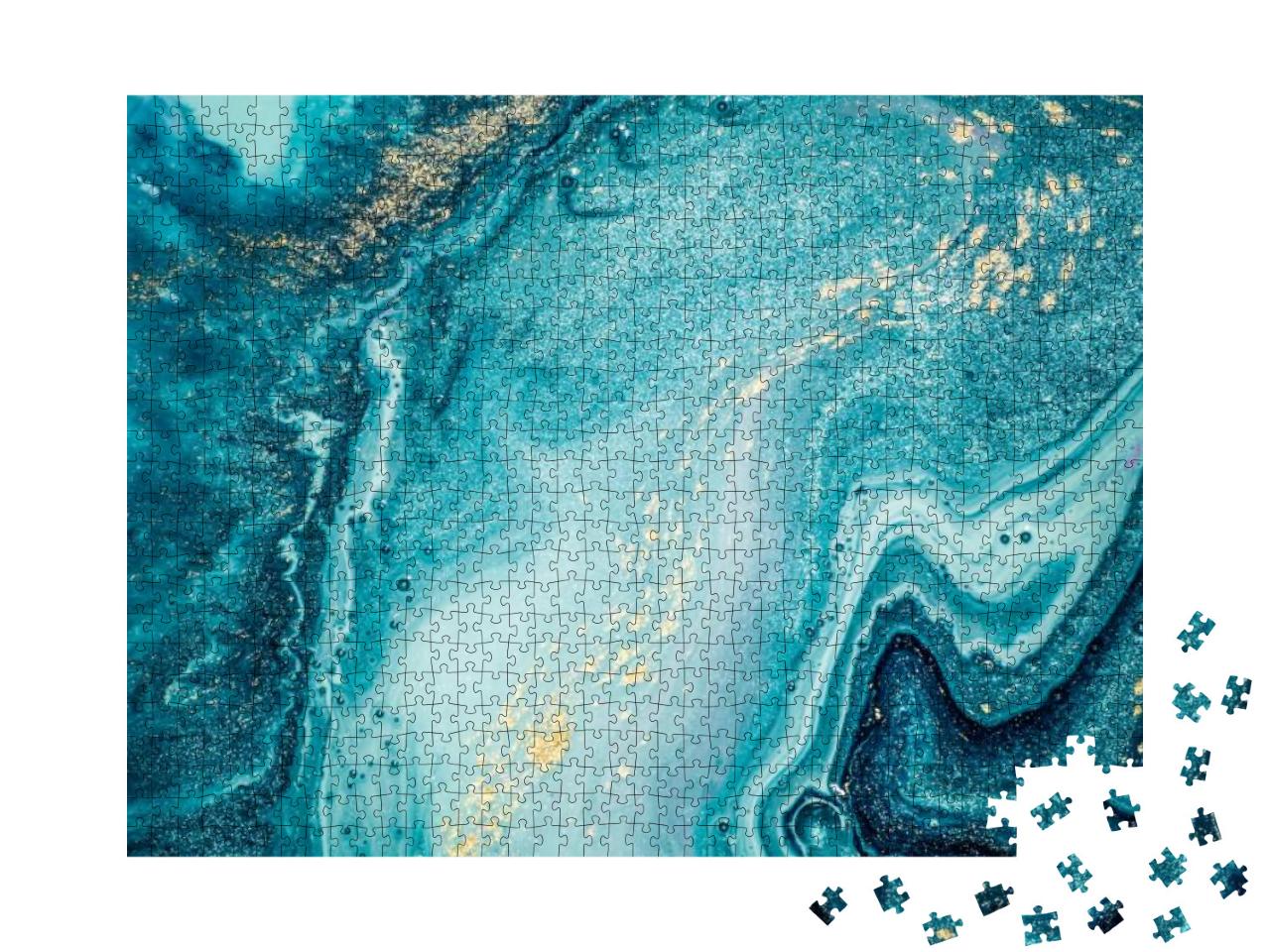 Puzzle 1000 Teile „Abstrakte Kunst: Strudel von Marmor, Wellen von Achat, Zusatz von Goldpulver“