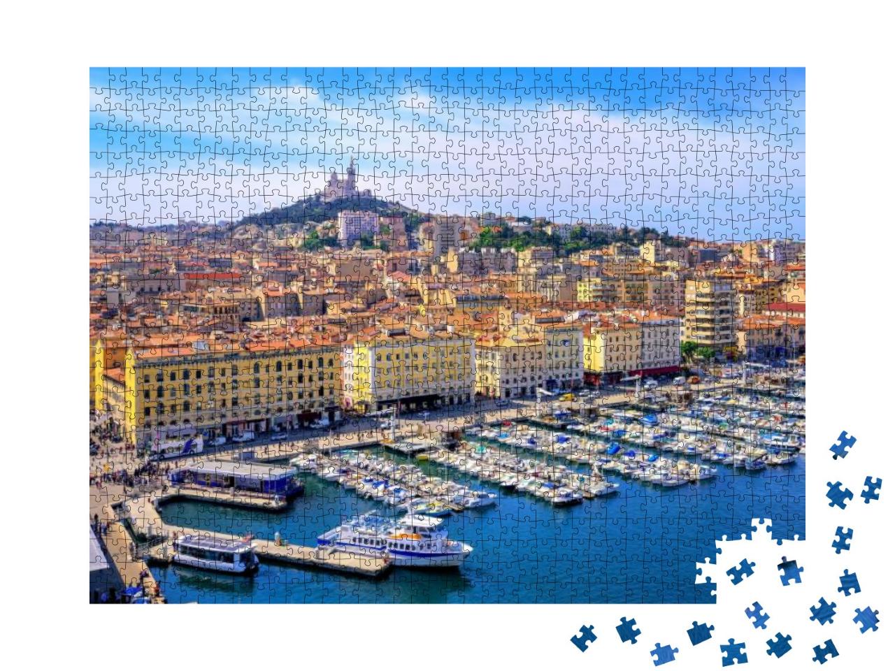 Puzzle 1000 Teile „Vieux Port und Basilika Notre Dame, Marseille, Frankreich“