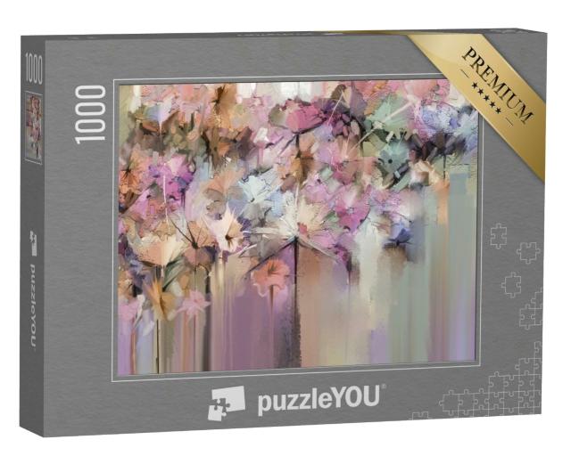 Puzzle 1000 Teile „Abstraktes florales Ölfarbe: Blumenbild in weichen Farben“