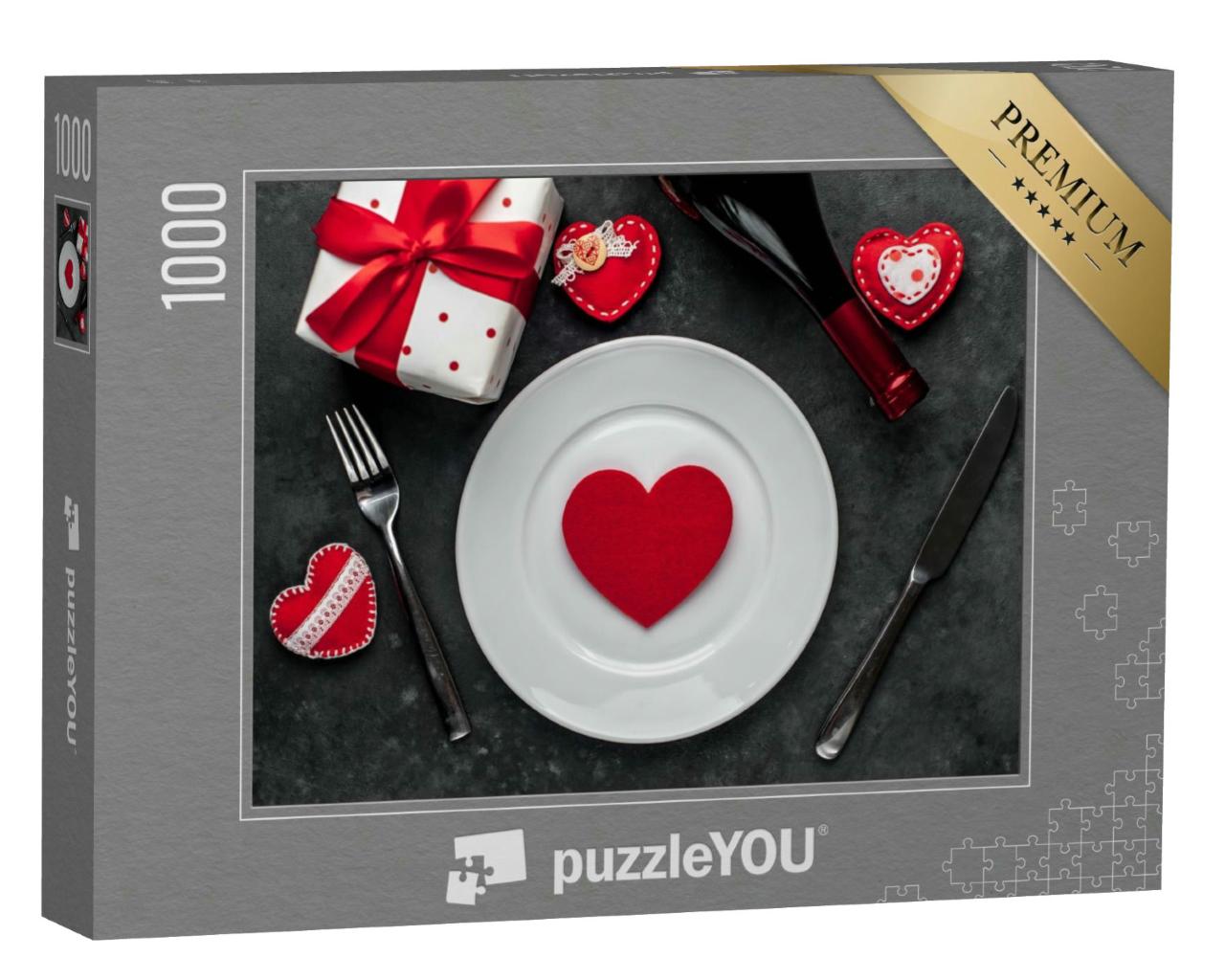 Puzzle 1000 Teile „Romantisches Tischset am Valentinstag“