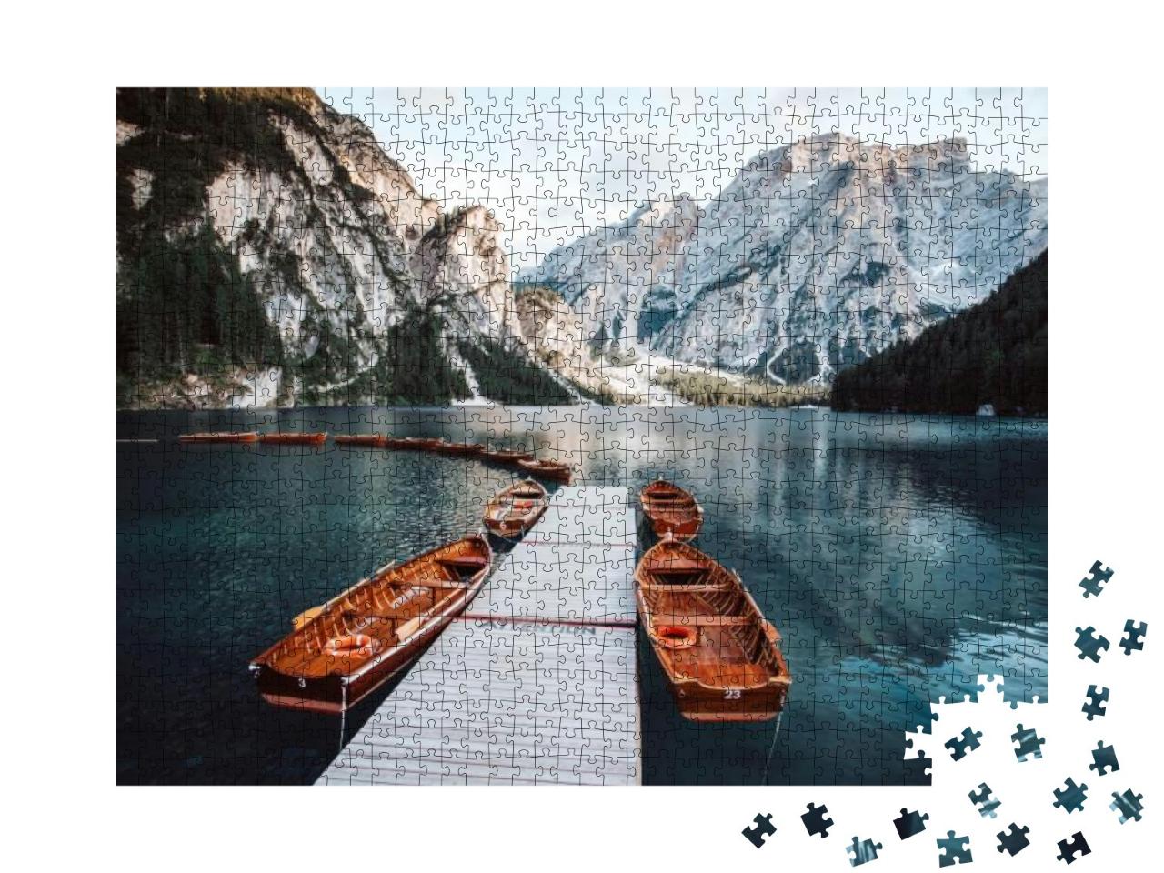 Puzzle 1000 Teile „Pragser Wildsee bei Sonnenuntergang, Dolomiten, Südtirol, Italien“