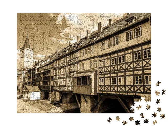 Puzzle 1000 Teile „Kramerbrücke mit historischen Fassaden in Erfurt, Deutschland“