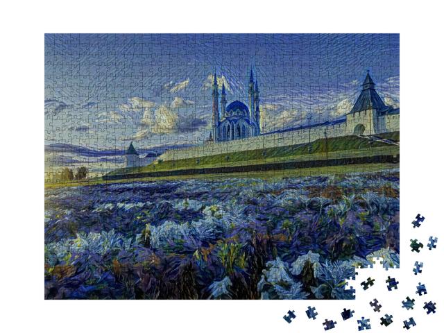 Puzzle 1000 Teile „im Kunst-Stil von van Gogh, Sternennacht - Blumen im Kasaner Kreml - Puzzle-Kollektion Künstler & Gemälde“