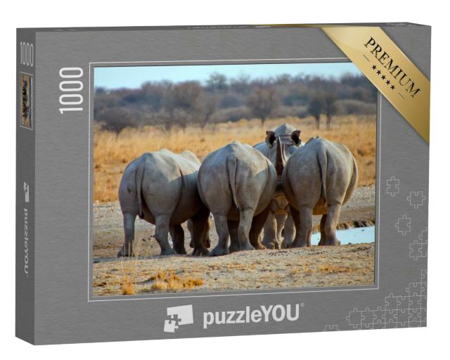 Puzzle 1000 Teile „Drei Breitmaulnashörner von hinten, Botswana Afrika“