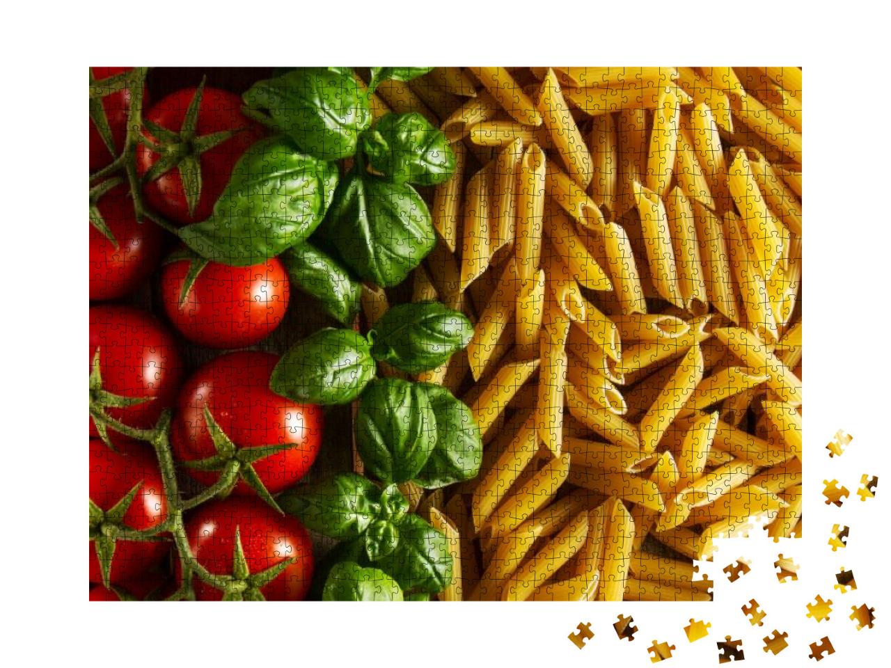 Puzzle 1000 Teile „Tricolore: Pasta, Tomaten und Basilikum“