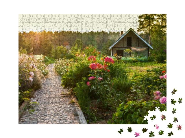 Puzzle 1000 Teile „Wunderschöner Garten im Sonnenuntergang“