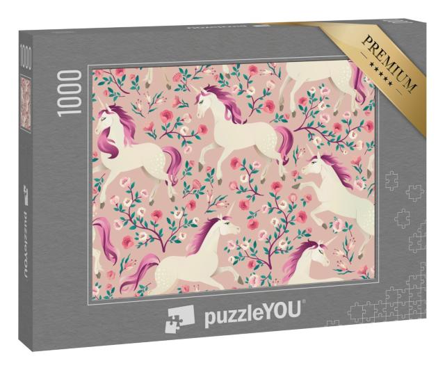 Puzzle 1000 Teile „Vintage Einhorn, Illustration, viktorianischer Stil“