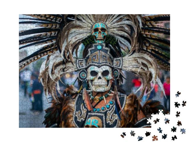 Puzzle 1000 Teile „Tänzerin mit prähispanischen Kostümen auf dem Zocalo von Mexiko-City“