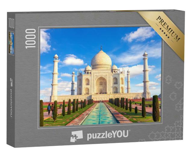 Puzzle 1000 Teile „Blick auf das Taj Mahal an einen sonnigen Tag, Agra, Uttar Pradesh, Indien“