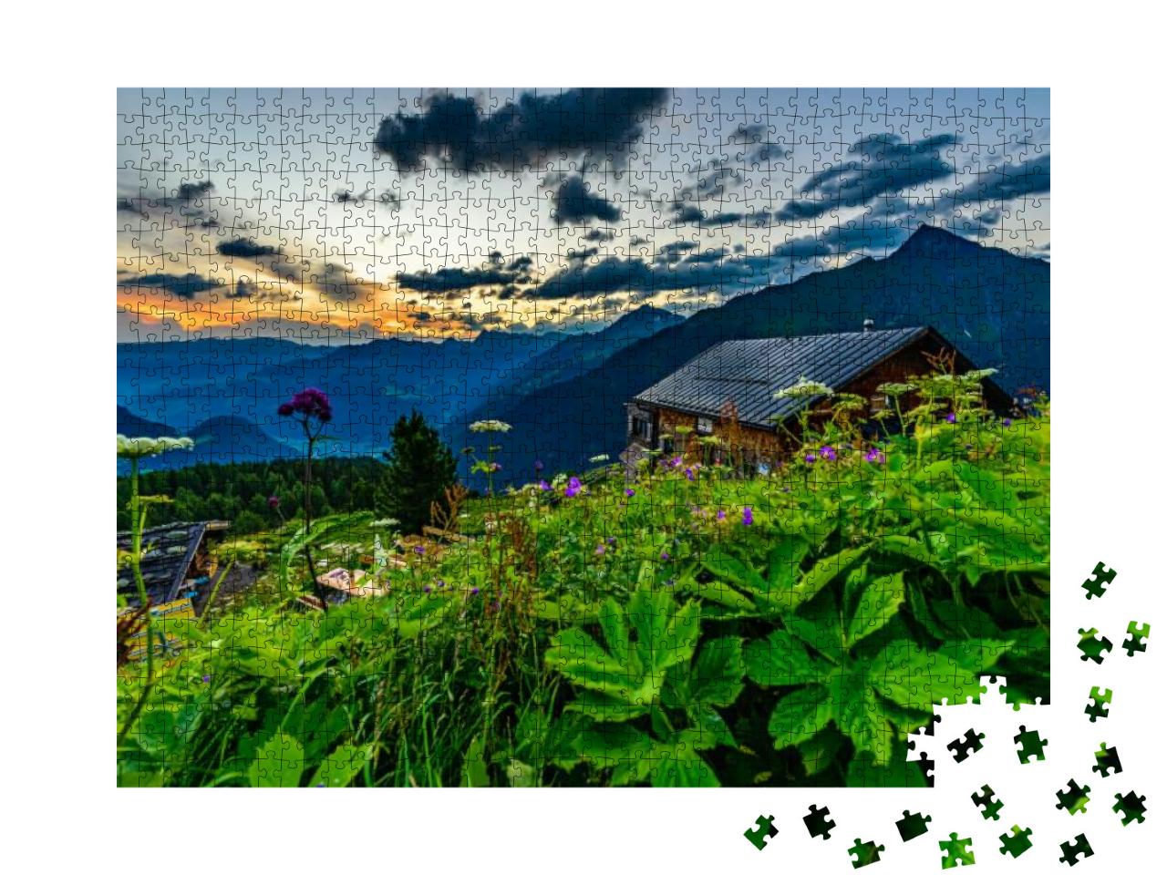 Puzzle 1000 Teile „Sonnenaufgang über der Gamshütte, Zillertaler Alpen“