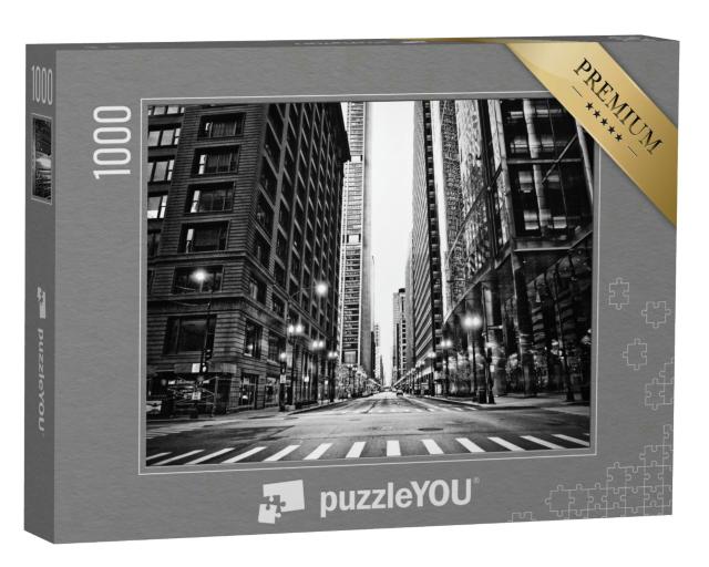 Puzzle 1000 Teile „Leere Straßen in Chicago, schwarz-weiß“