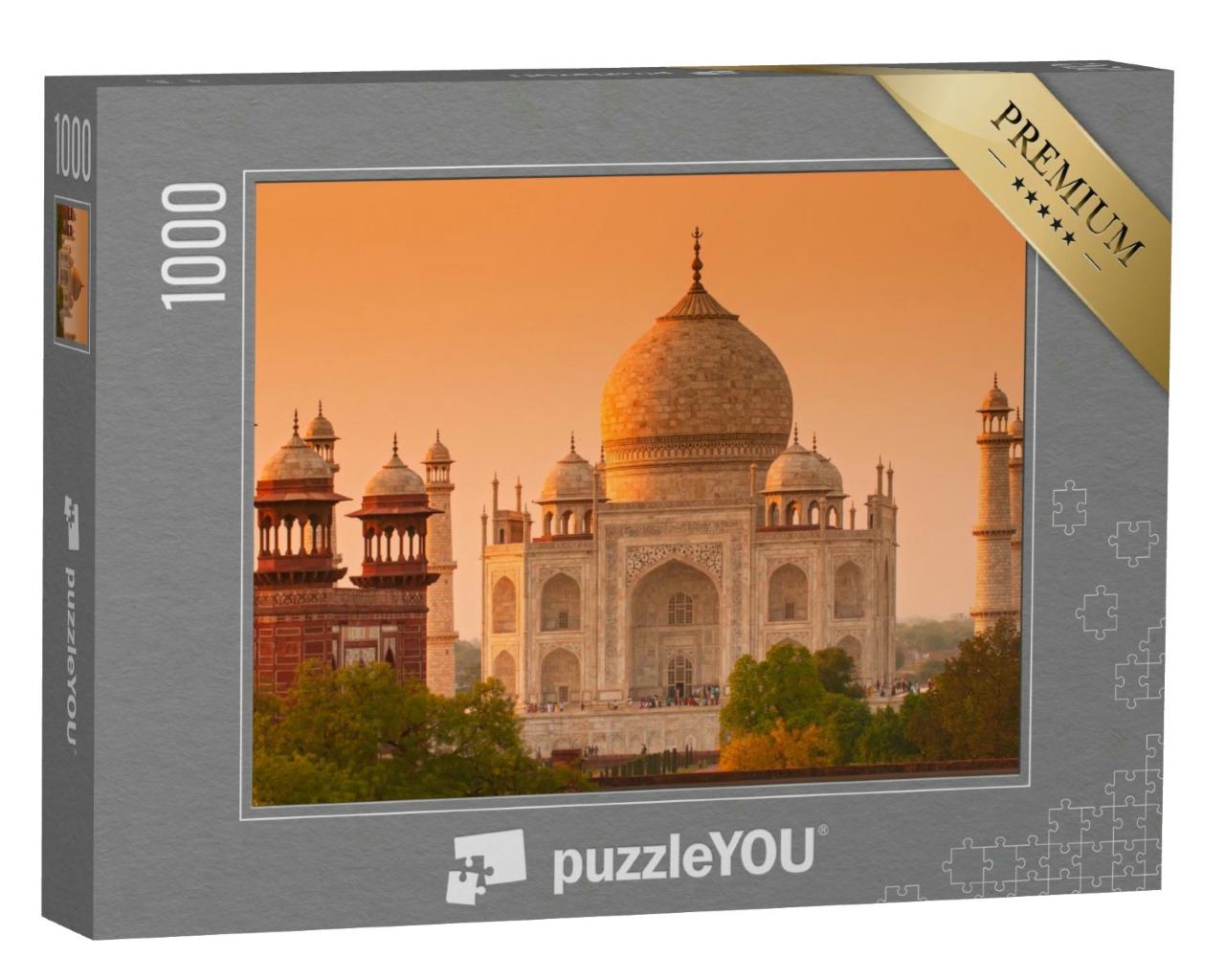 Puzzle 1000 Teile „Taj Mahal bei Sonnenaufgang, Agra, Uttar Pradesh, Indien“