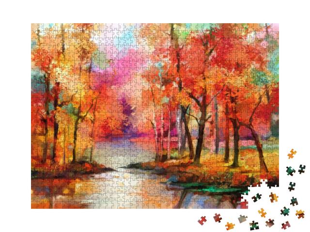 Puzzle 1000 Teile „Ölgemälde: Bunte Herbstbäume“