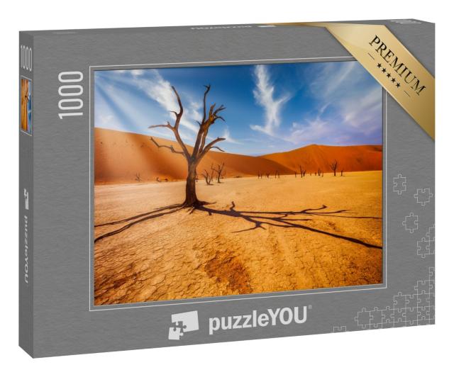 Puzzle 1000 Teile „Baum in der Wüste vor den Dünen eines toten Tals in der Namib-Wüste, Südafrika“