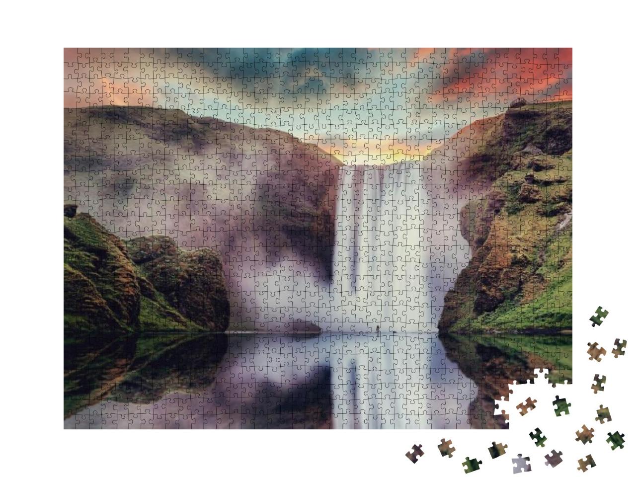 Puzzle 1000 Teile „Skogafoss Wasserfall in Island“