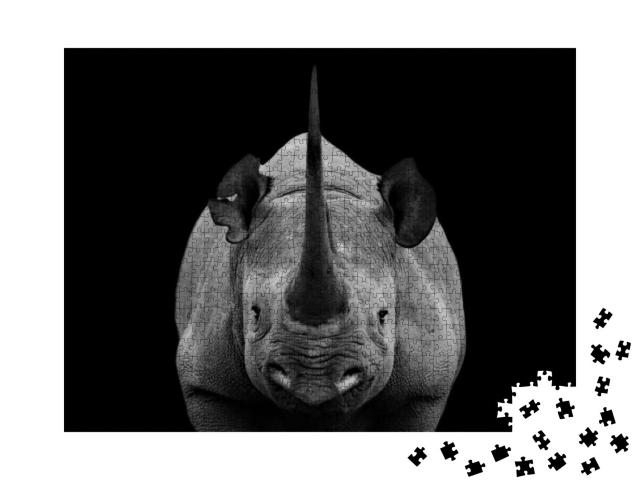 Puzzle 1000 Teile „Auge in Auge mit einem Nashorn, schwarz-weiß“