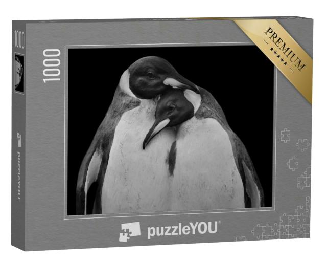 Puzzle 1000 Teile „Pinguin-Pärchen in inniger Umarmung, schwarz-weiß“