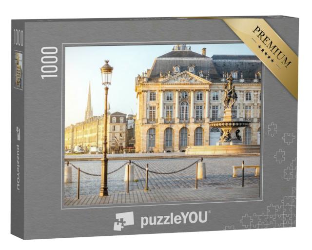 Puzzle 1000 Teile „Blick auf den berühmten La Bourse Platz mit Brunnen am Morgen in Bordeaux City, Frankreich“