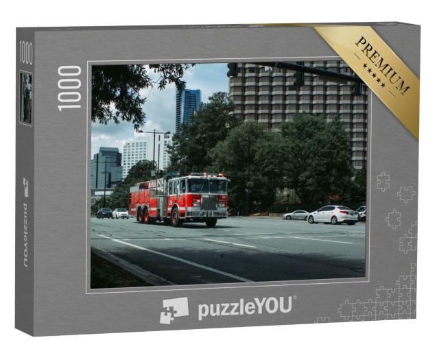 Puzzle 1000 Teile „Feuerwehrfahrzeug auf dem Weg zum Einsatz“