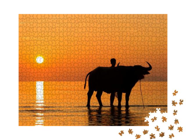 Puzzle 1000 Teile „Wasserbüffel Buffalo am Strand von Ko Samui, Thailand“