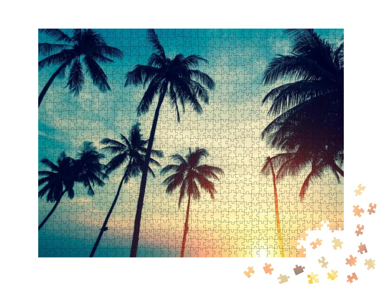Puzzle 1000 Teile „Tropischer Sonnenuntergang über Palmen“