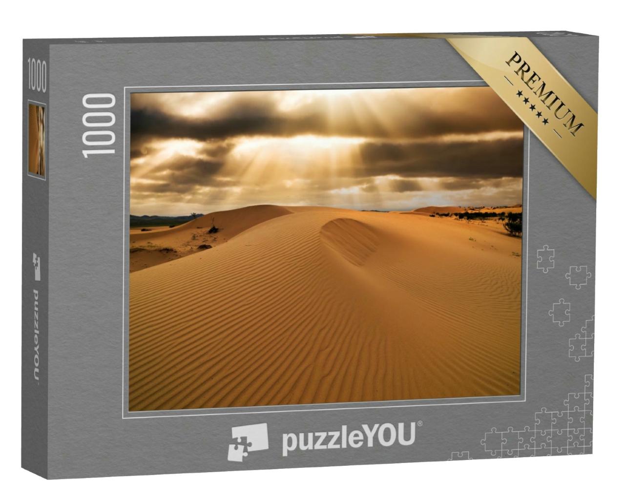 Puzzle 1000 Teile „Sonnenuntergang über den Sanddünen in der Wüste, Sahara“