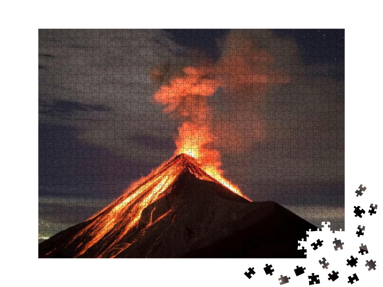 Puzzle 1000 Teile „Lava, die Vulkan Fuego in Antigua, Guatemala, nach einem Ausbruch hinunterfließt“