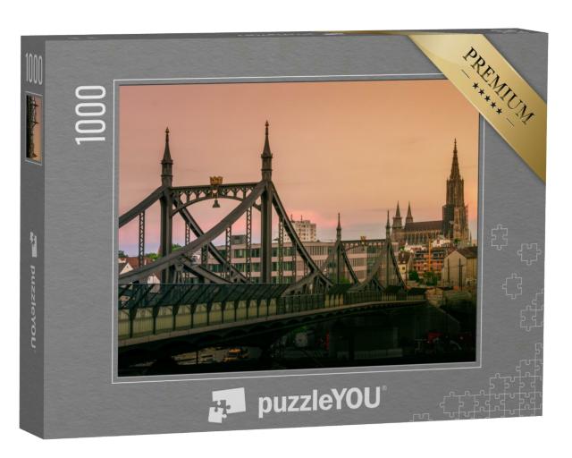 Puzzle 1000 Teile „Die Brücke Neutor und Ulmer Münster im Sonnenuntergang“