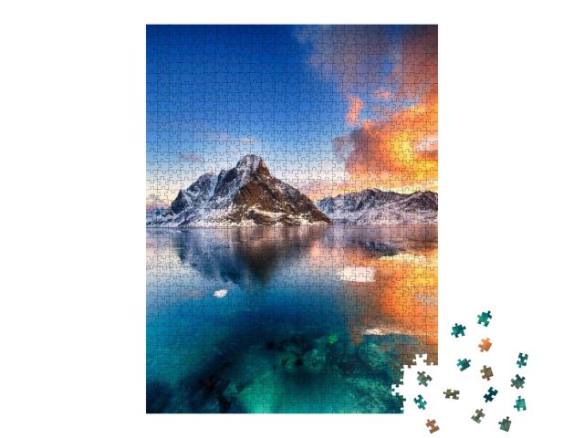 Puzzle 1000 Teile „Schöner Sonnenaufgang: Norwegen, Lofoten“