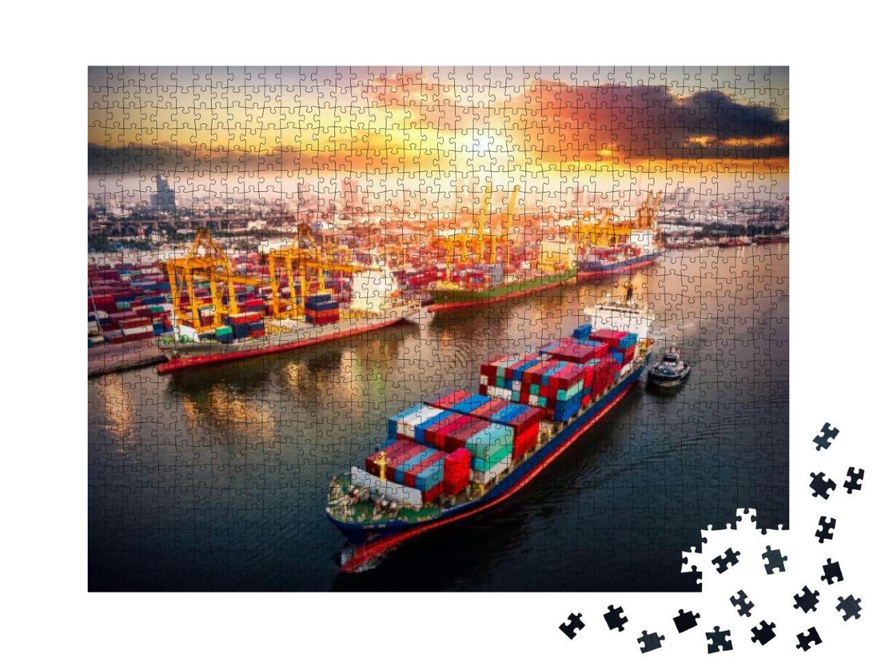 Puzzle 1000 Teile „Frachthafen in der Dämmerung“