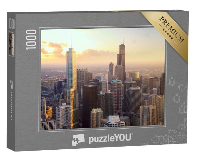 Puzzle 1000 Teile „Chicago: Wolkenkratzer bei Sonnenuntergang, USA“