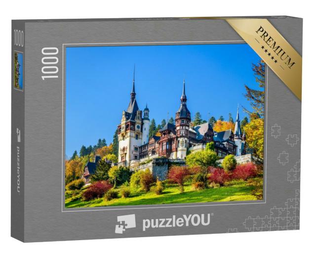 Puzzle 1000 Teile „Das königliche Schloss Peles mit Ziergarten, Karpaten, Rumänien“