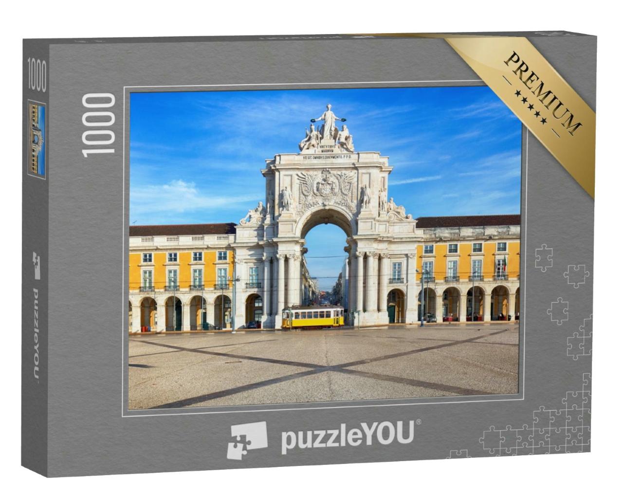 Puzzle 1000 Teile „Praca do Comercio mit gelber Straßenbahn, Lissabon, Portugal“